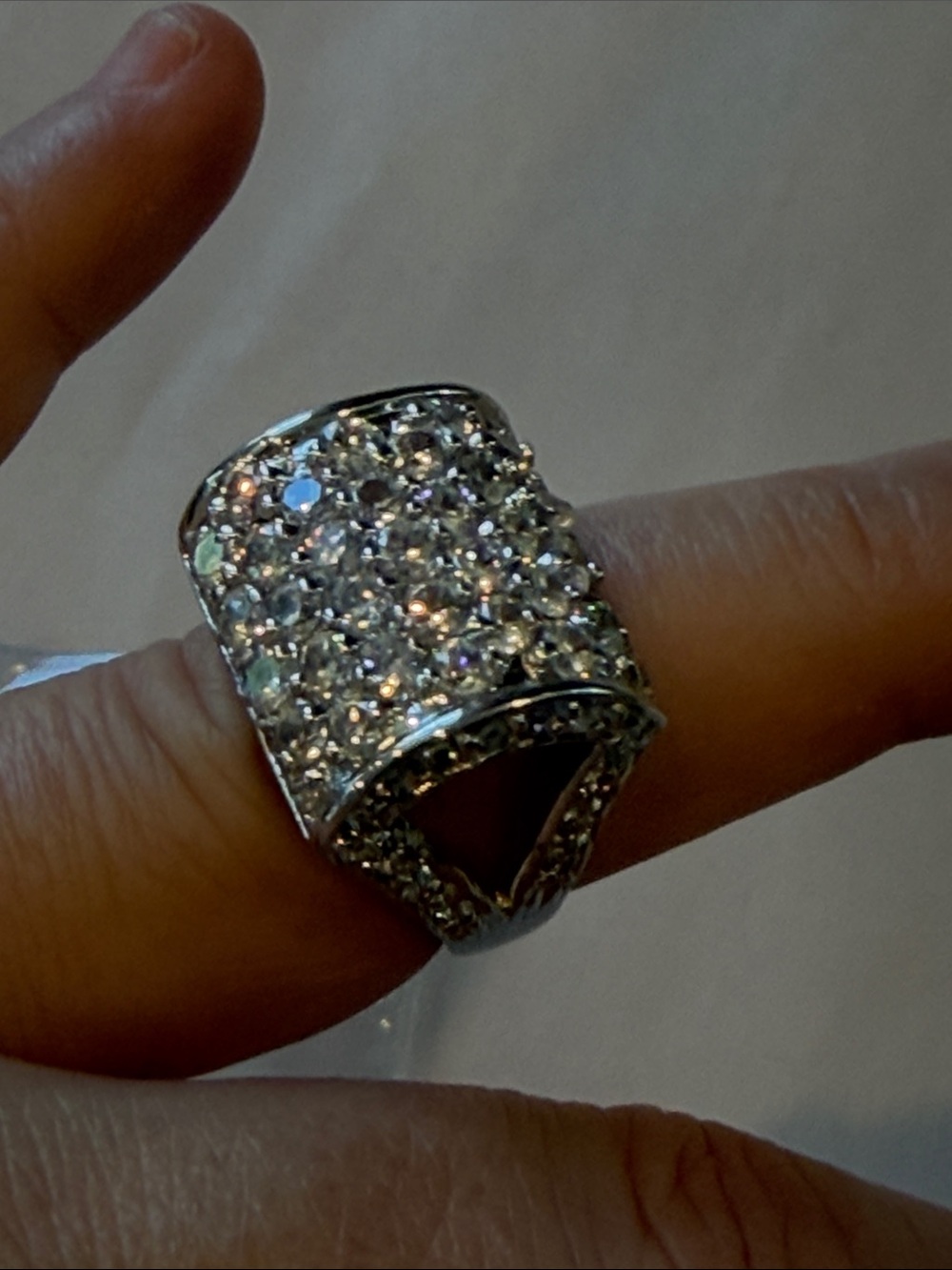 Silver-Tone Pave Crystal Statement Ring